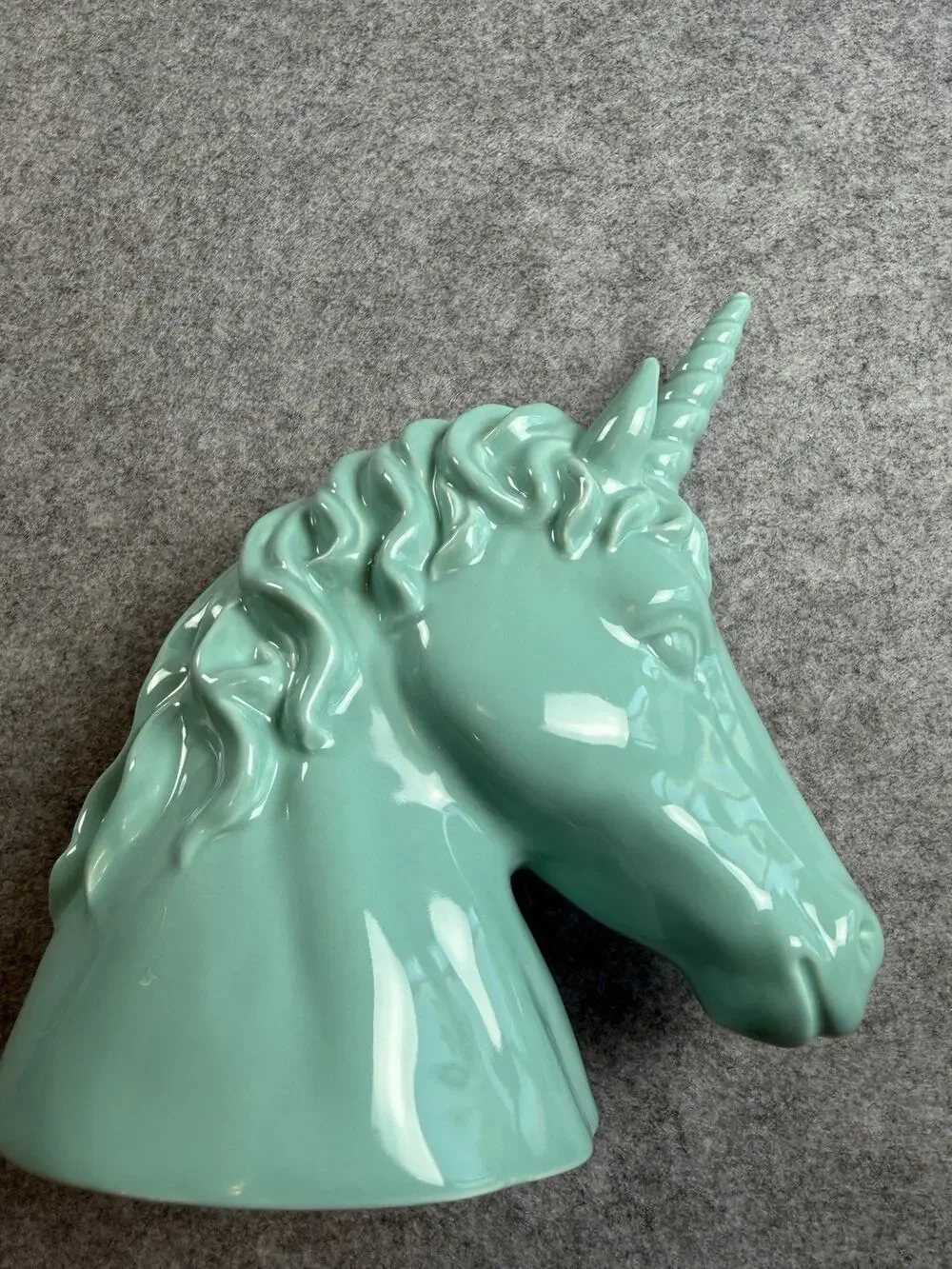 Teal Blue Unicorn Head Bank Glazed Ceramic Coin Piggy Bank Shelf Decor 2013